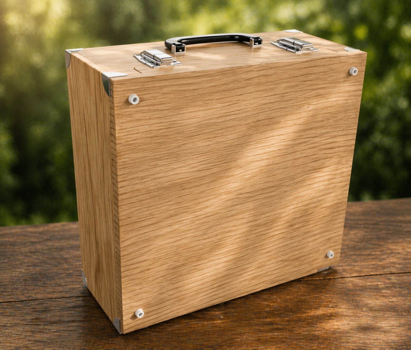 The Interval Ritual Kit closed, wood box with handle and latches